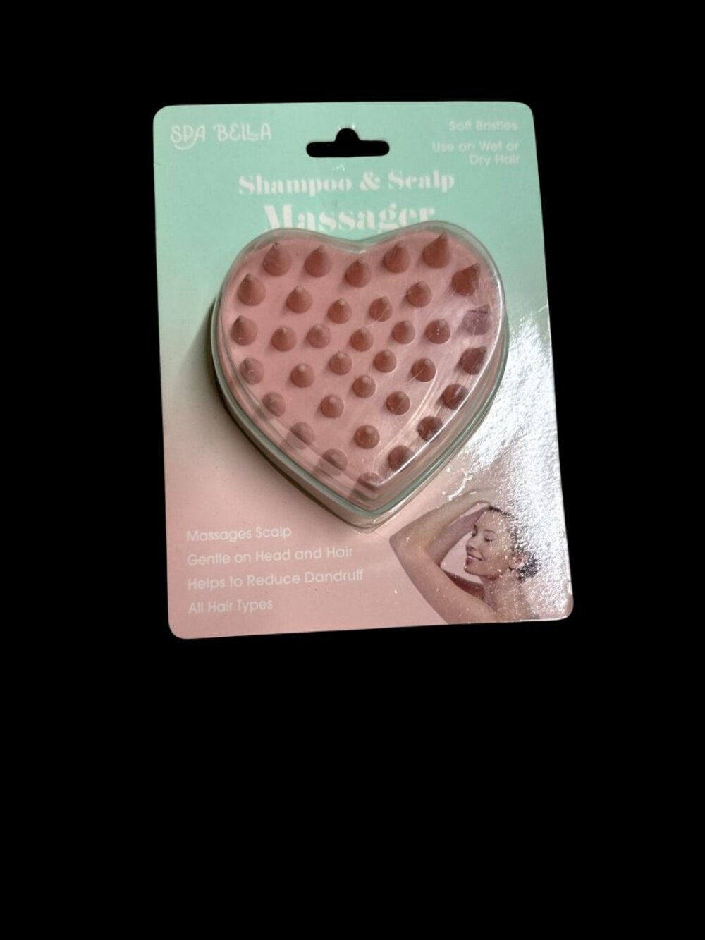 Spa Bella Shampoo and Scalp Massager Brush Heart-Shaped New in Box